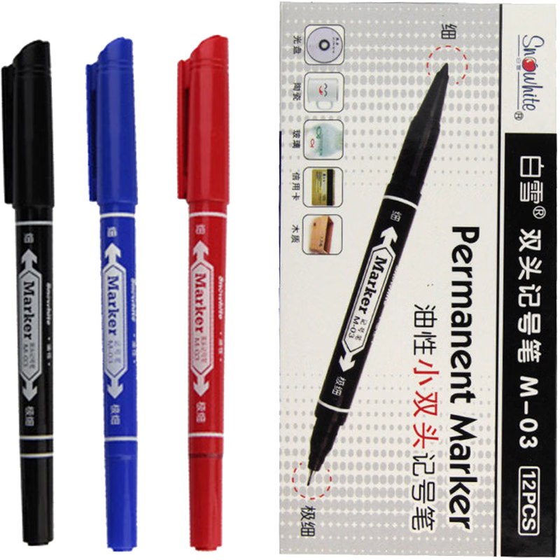 白雪（snowhite）小雙頭細桿記號筆油性筆物流大頭馬克筆 美術(shù)繪畫勾線筆標記 藍色12支/盒 M-03