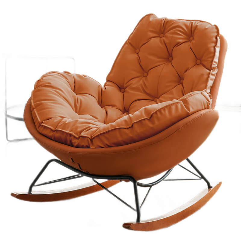 牧席 北欧摇摇椅沙发蛋壳客厅小户型卧室阳台轻奢创意设计师款皮布单人休闲躺椅懒人沙发 6-米白拼橙【透气超纤皮】