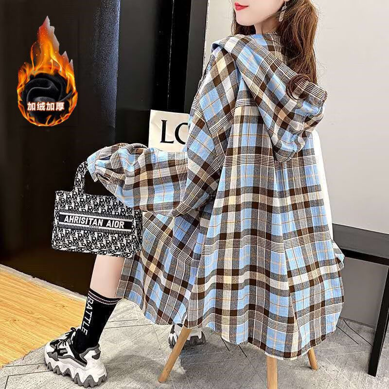 连帽春秋2024年新款复古港味撞色格子磨毛宽松衬衫女潮外套韩版 粉红色 薄款 XL 【建议130-145斤左右】