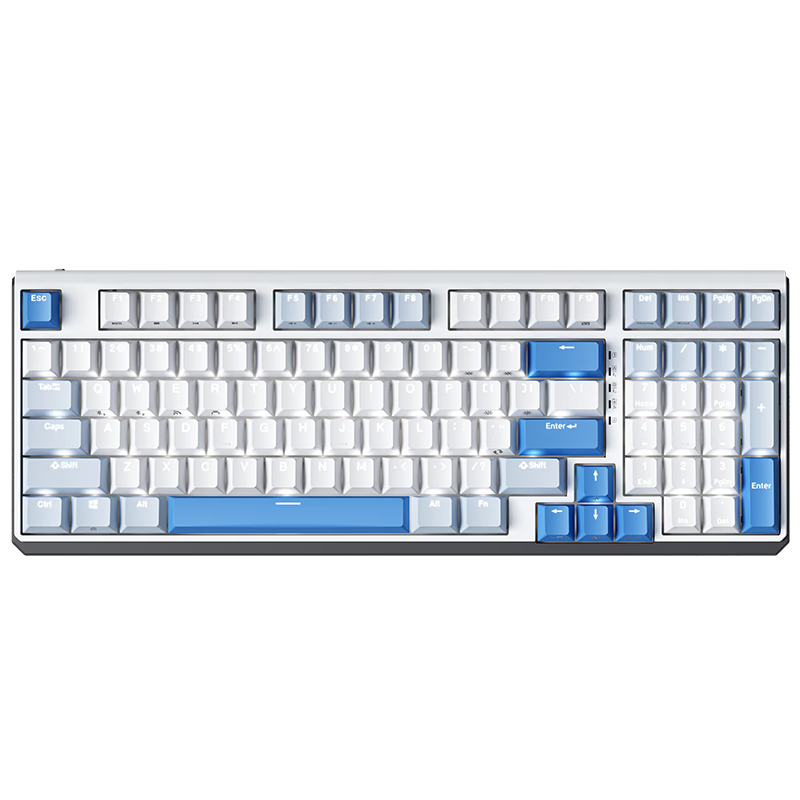 DURGOD 杜伽 K615W 97键 2.4G蓝牙 多模无线机械键盘 雾蓝 银轴 白光