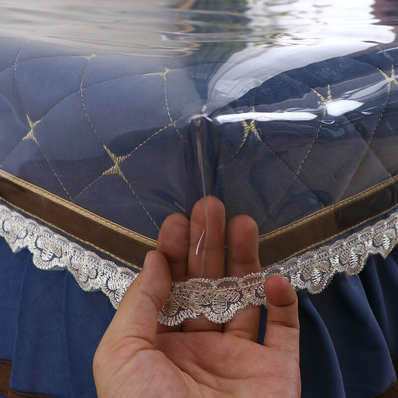 鹿婕PVC烤火罩皮套透明胶垫防水防油茶几罩桌布免洗烤火炉罩电炉套罩 0.5mm食品级透明白色双蕾丝边 80*150cm四角机器融合