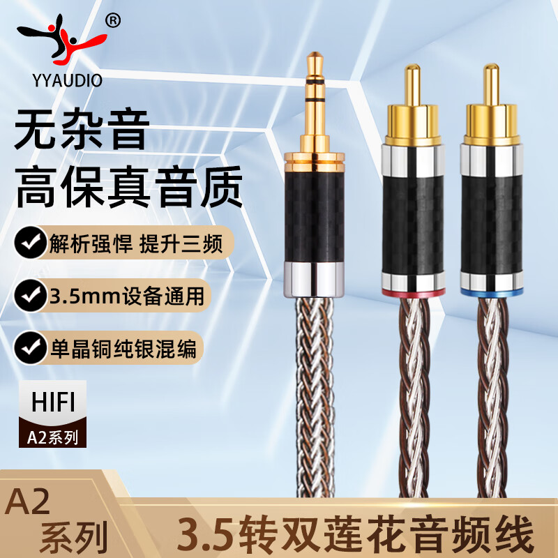 5mm转双莲花音频线纯银rca头手机功放音箱连接线 3.