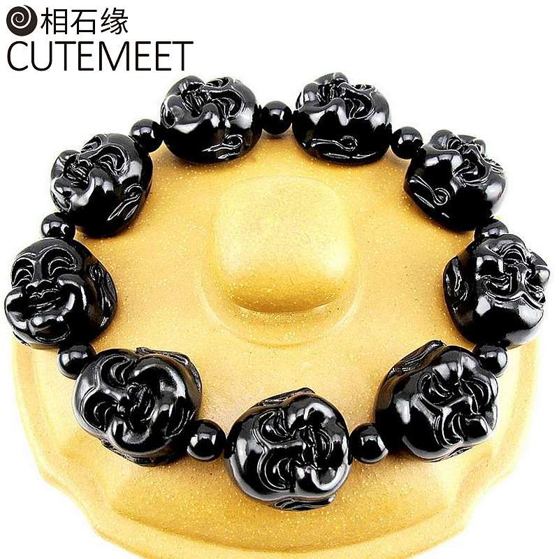 相石缘泗滨砭石手链男佛头手串男款泗水砭石手盘