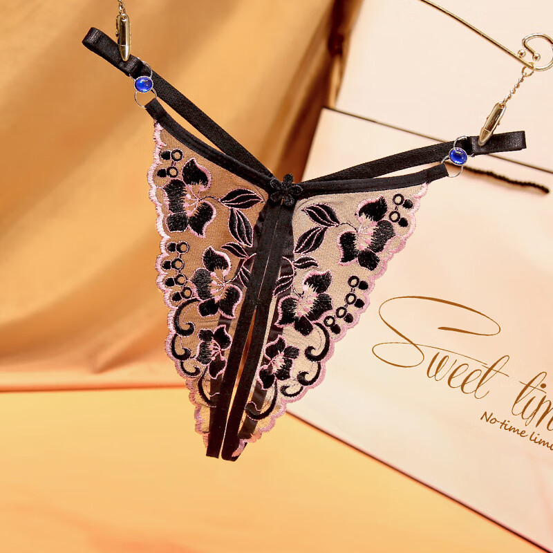 情趣内衣内裤女火辣刺绣镂空开裆诱惑低腰可调大码挑逗丁字裤情人节