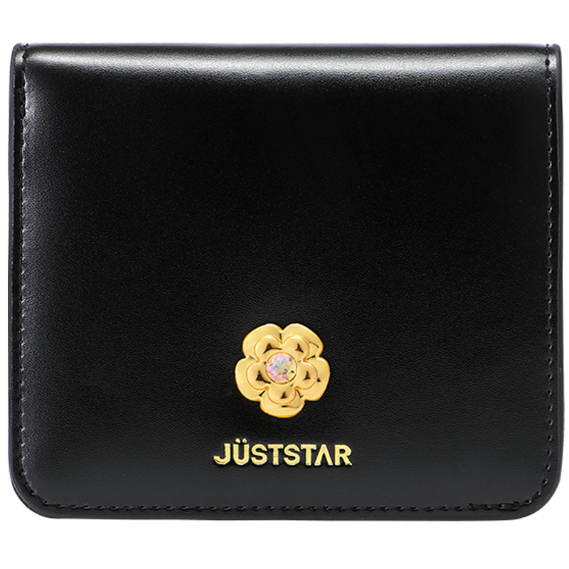 欧时纳（JUST STAR）小众设计包包女包牛皮短款钱包简约时尚精致多卡位防消磁卡包 706子夜黑