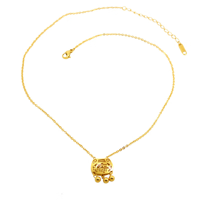 siccsaee 韩版平安长命锁项链金色福字锁子颈链女流苏时尚锁骨链