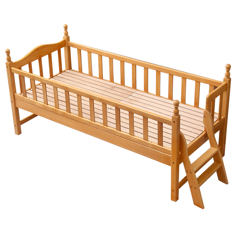 爱家智造 拼接床榉木儿童床带护栏婴儿床加宽小床单人床延边支持定制婴儿床 两面护栏(原木色) 200*100*40(支持定制)