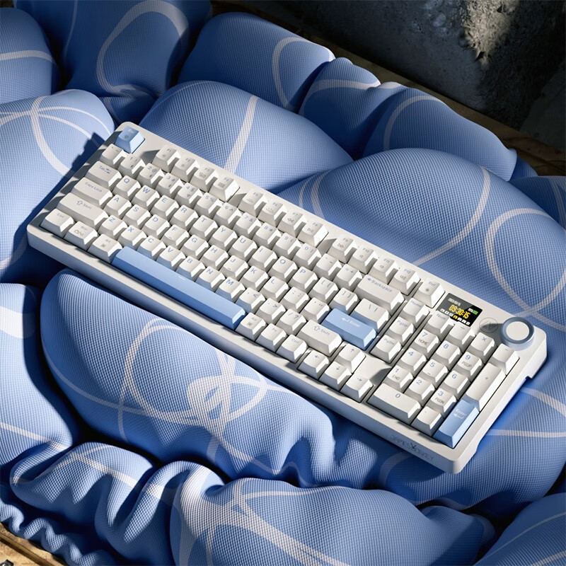 贱驴RS2 3.0机械键盘 三模无线Gasket Pro客制化互动屏幕键盘 2U大键0 蔚蓝RGB-白翼轴【带屏版】 RGB