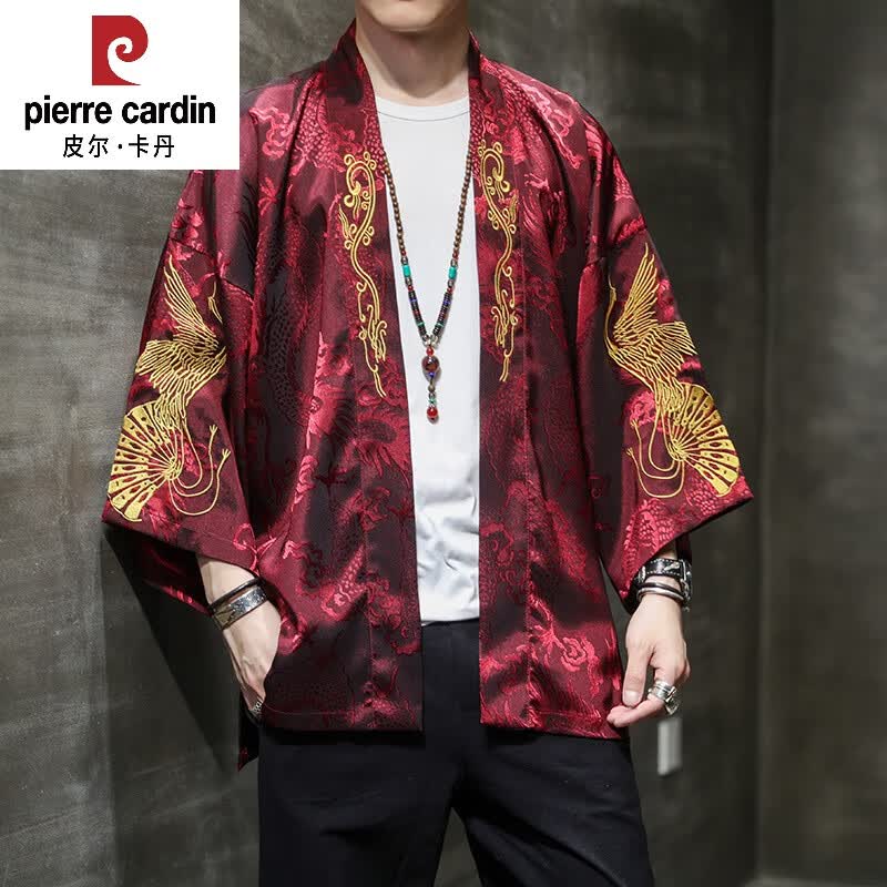皮尔卡丹（pierre cardin）夏季中国风套装男士汉服道袍复古风潮牌古装刺绣青年大码中式唐装 F405酒红色单上衣 L高性价比高么？