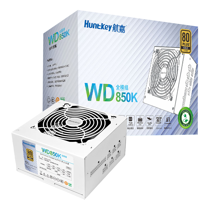 ڲΣHuntkeyWD850Kȫģ 850WԵԴ°ף80PLUS/·70.8A/ATX3.1/ȫѹ/LLC+SR+DC-DC471Ԫ