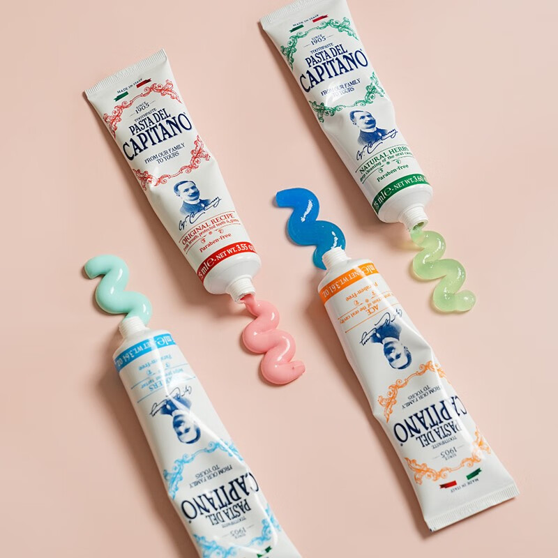 PASTA DEL CAPITANO意大利原装进口牙膏老船长1905系列清洁防龋牙黄口腔异味男女士用 清新防龋套装（红黄青橙）