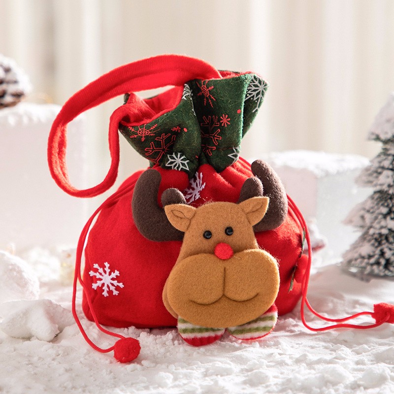 缔卡圣诞节礼品袋苹果牛皮纸袋老人礼物小熊包装小袋子麋鹿礼盒手提袋 绿口苹果袋C鹿【店长力推】