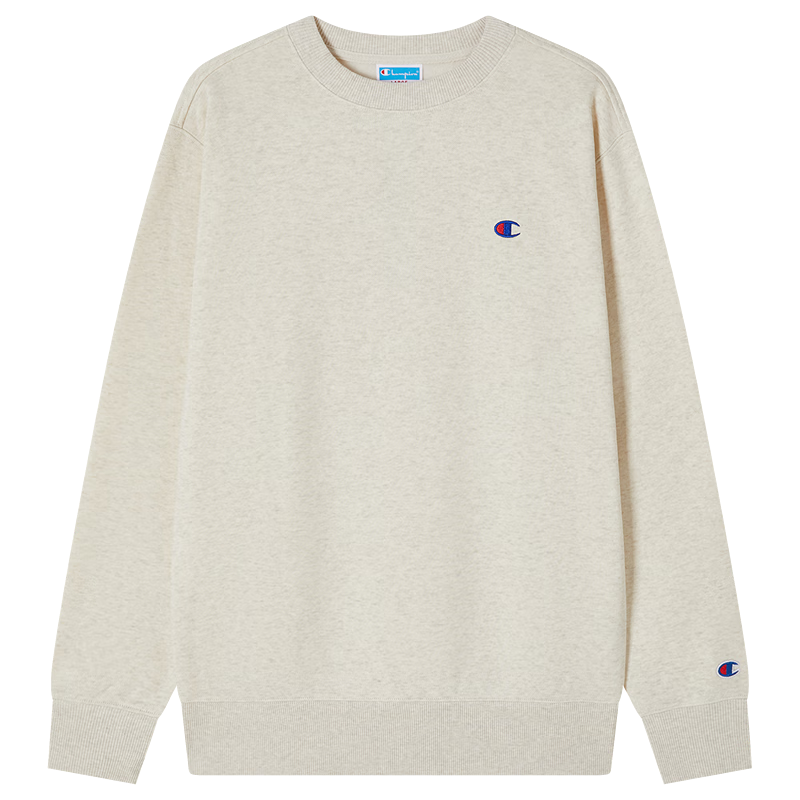 Champion冠軍新款簡約休閑加絨衛(wèi)衣刺繡基礎(chǔ)款圓領(lǐng)上衣潮 米白色 M