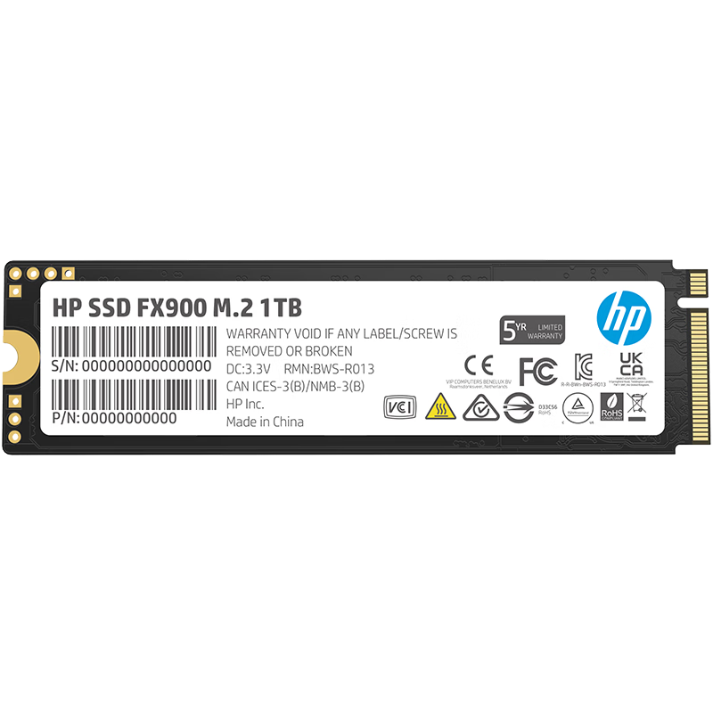 惠普（HP）1TB SSD固态硬盘 M.2接口(NVMe协议) FX900系列｜NVMe PCIe 4.0100017929983
