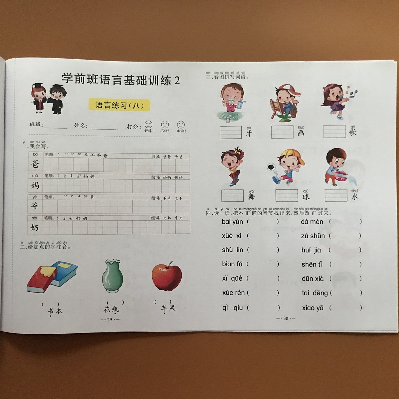 幼小衔接学前班语言语文试卷测试题 3-6岁幼儿园中班大班认字写字词语