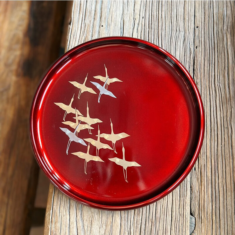 乙御前日式山中漆器结婚送礼奉茶千羽鹤大漆树脂茶盘 30cm