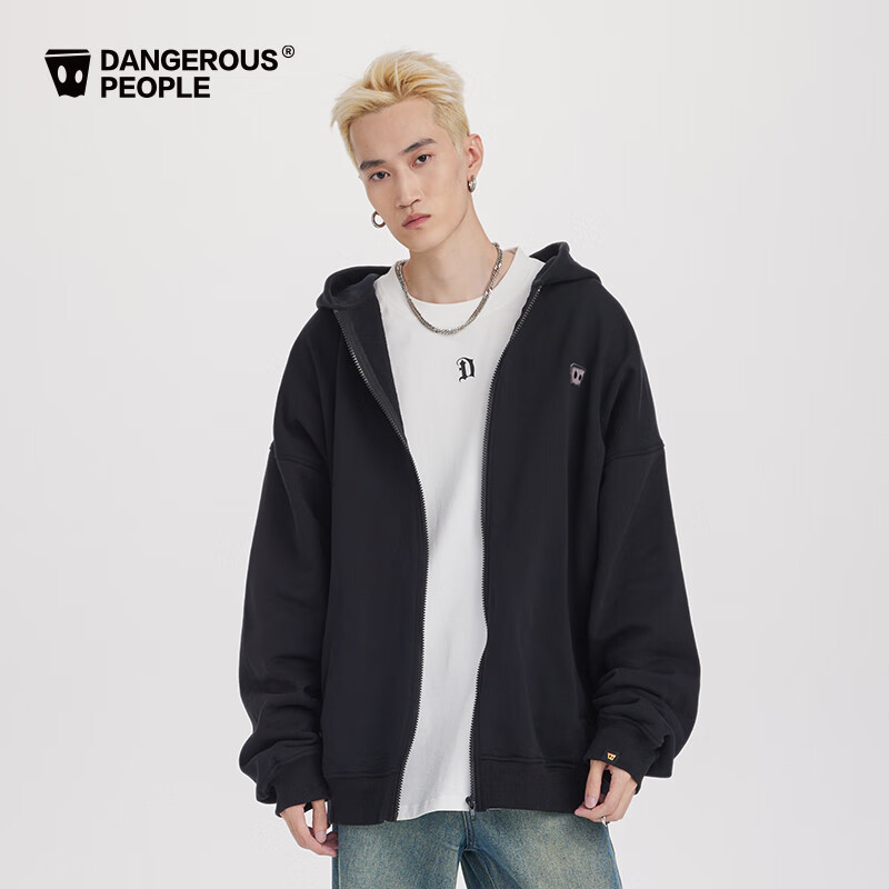 Dangerous people薛之谦dsp新年礼遇季纸袋人小绣标基础宽松百搭连帽开衫卫衣 黑色 M