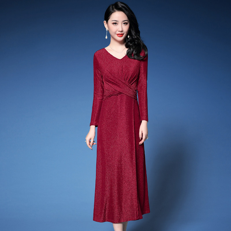 艾诗甜女儿结婚妈妈秋装礼服中年女装春秋季宴会敬酒晚修身大摆长款