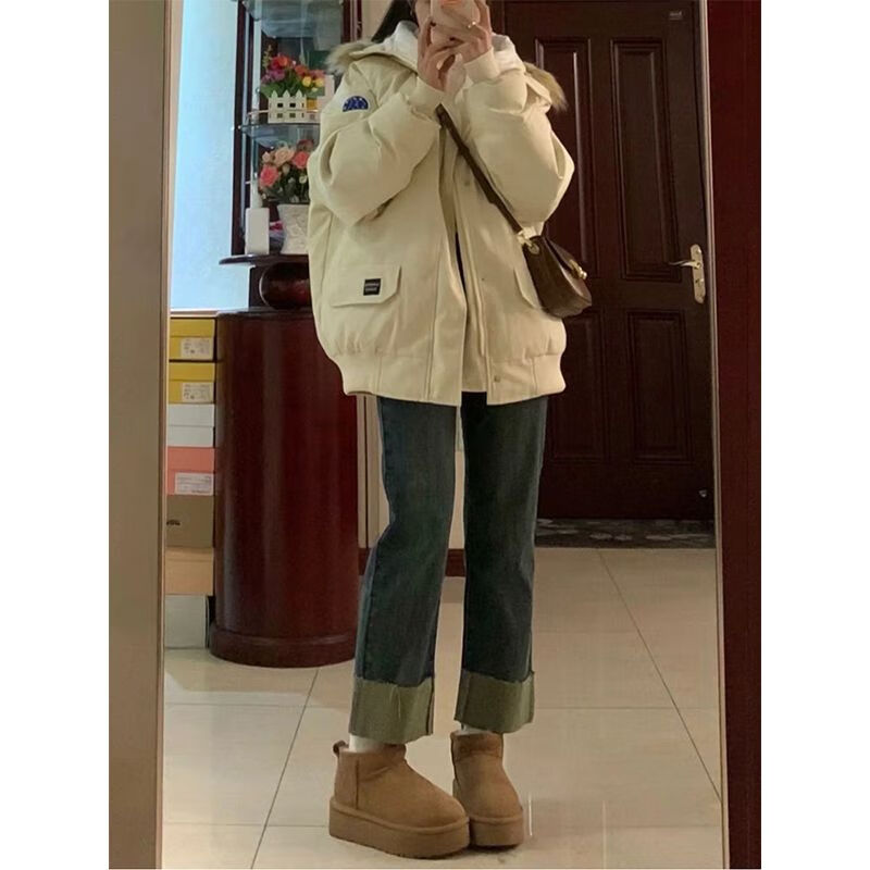 朵貌复古翻边直筒牛仔裤女春秋新款高腰宽松阔腿显瘦百搭烟管九分裤子 蓝色  L