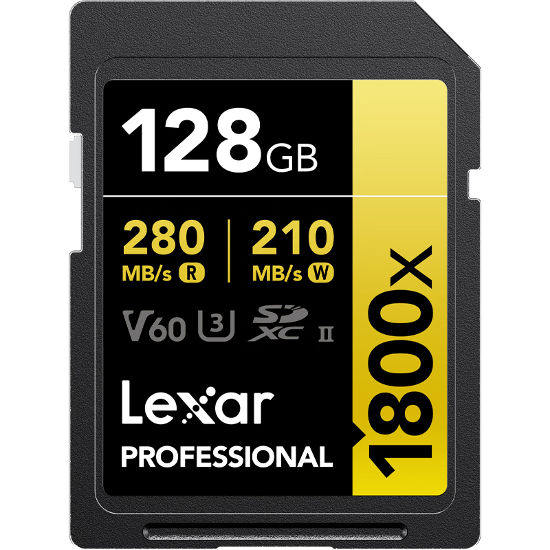 雷克沙（Lexar）v60sd卡uhs-II相机内存卡高速4K单反相机存储卡 128G 1800x读280M写210M UHS-II V60SD卡