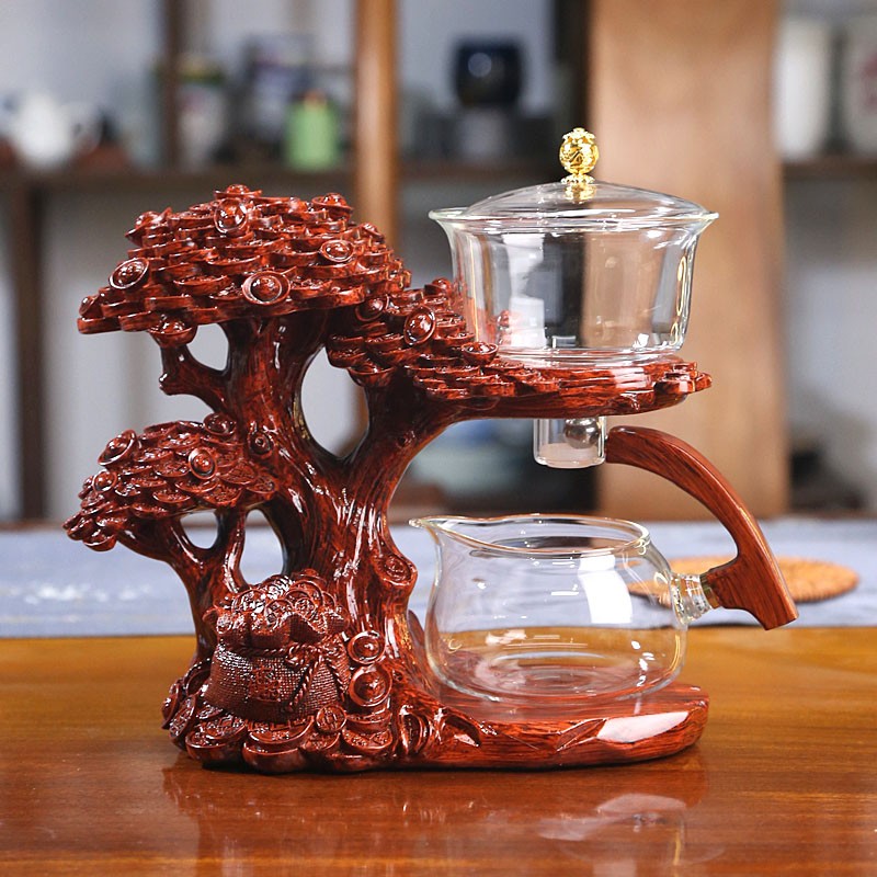 淳意玻璃自动懒人茶具套装摇钱树自动感应泡茶器创意家用功夫磁吸茶壶 摇钱树泡茶器