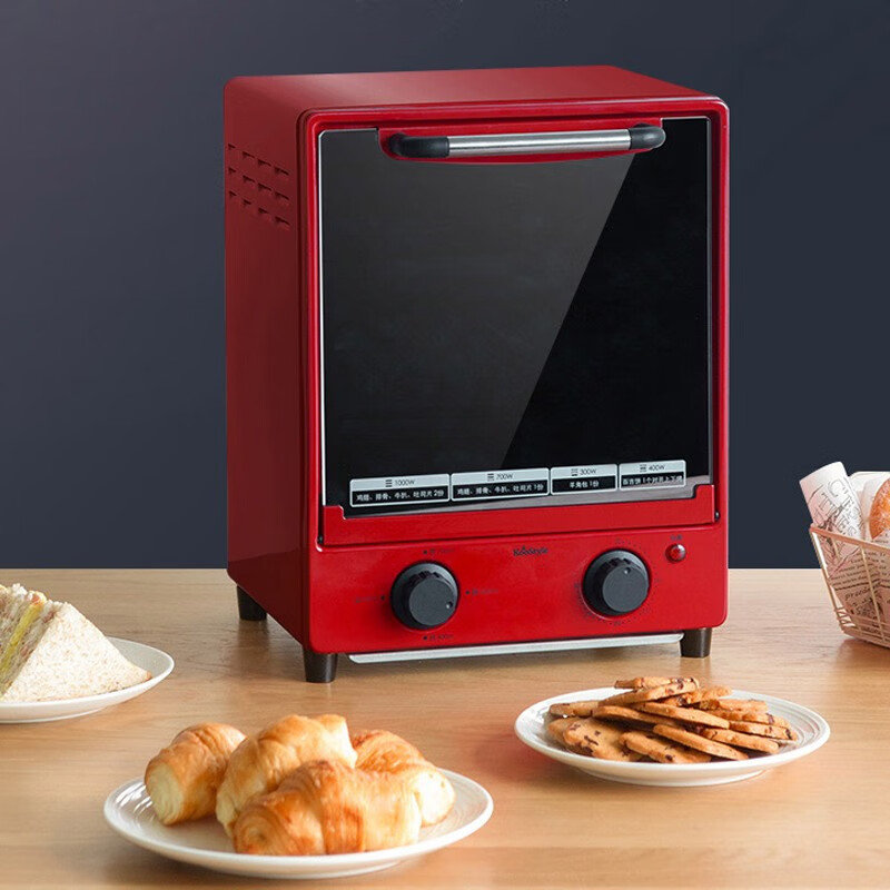 烤食代 立式迷你小烤箱 电烤箱家用小形双层烘焙自动烤箱14L 红色