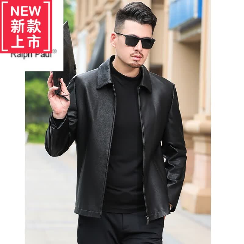 男秋季新款真皮皮衣男式翻领皮夹克标准型休闲常规款牛皮男士外套保罗