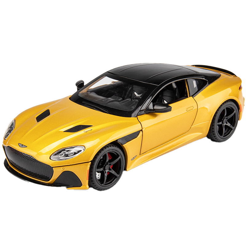翊玄玩具 1/24阿斯顿DBS跑车汽车模型合金仿真回力声光男孩金属玩具车摆件 黄色