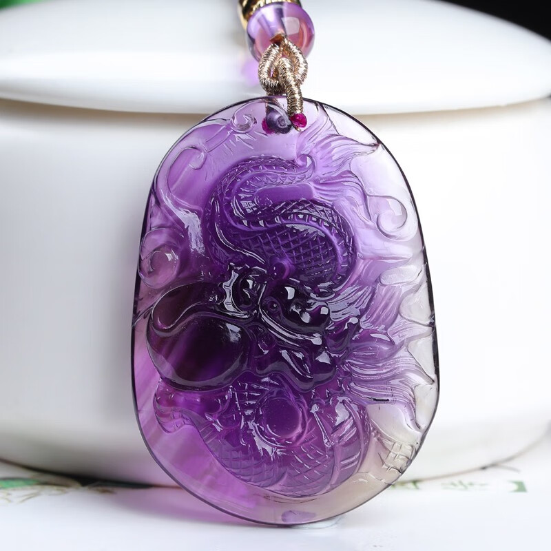 茂然紫水晶生肖龙吊坠男女龙牌项链本命年护身符挂坠