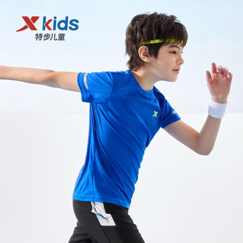 特步（XTEP）童装儿童夏季短袖针织衫短T中大童男童透气舒适运动休闲T恤 皇家蓝【9005】 150 cm