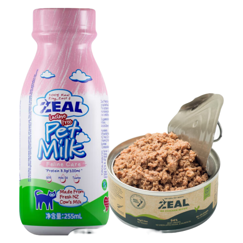 ZEAL0号罐无谷罐头+牛奶 猫罐牛肉配方90g+猫牛奶255ml