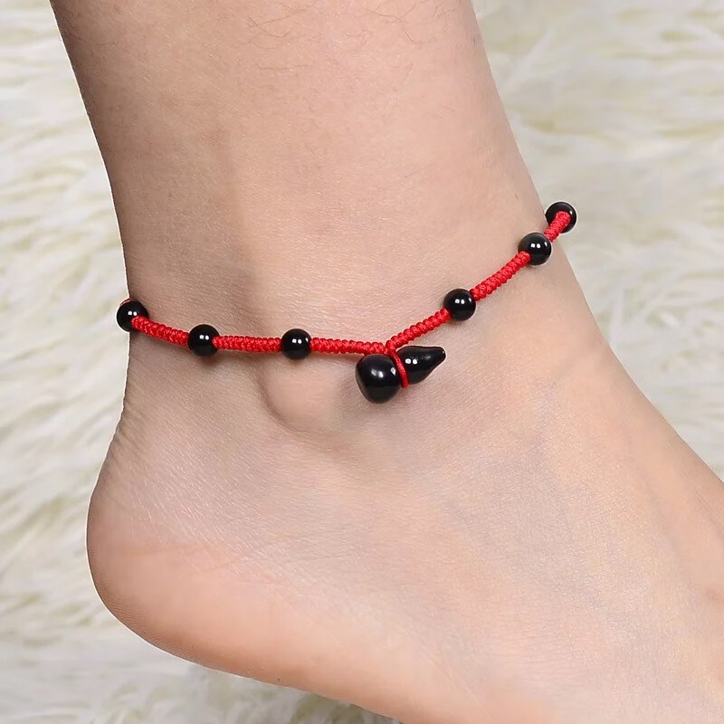 托托贴贴 葫芦脚链 黑曜石立体葫芦脚链男女红绳黑编织情侣礼物sn1193