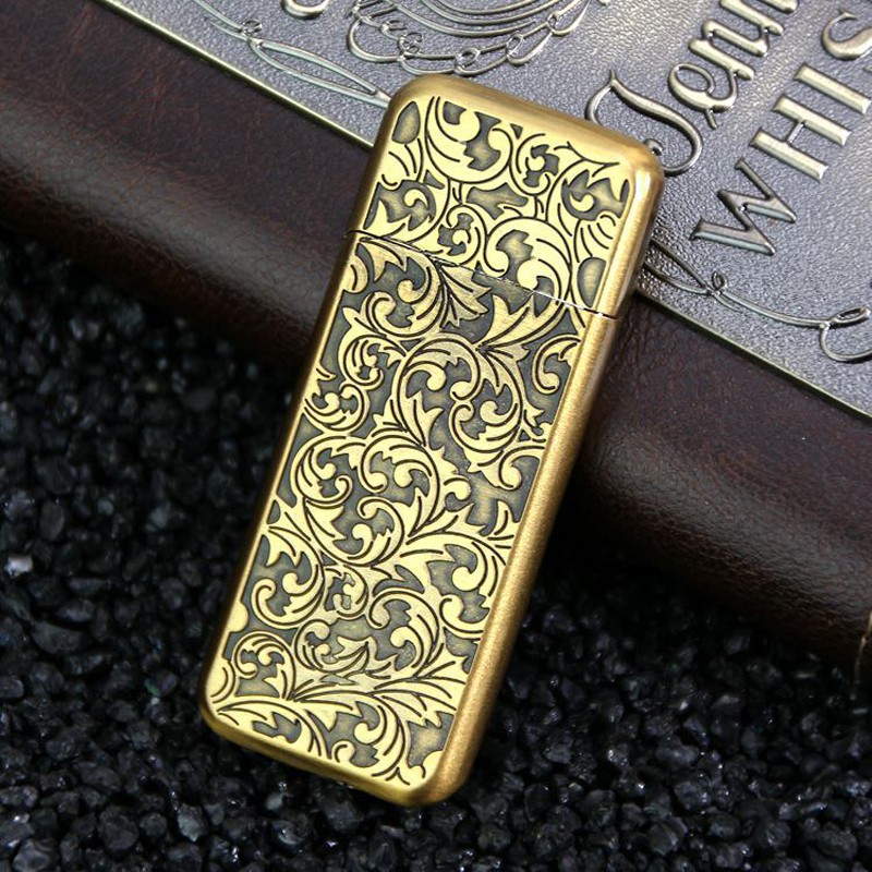 超薄金属砂轮明火打火机 气体打火机 唐草花纹 xf-620