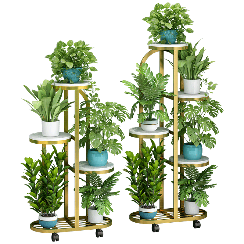 索尔诺 花架时尚客厅落地式置物架阳台布置简约现代花盆架铁艺植物摆放花架  金色-五层六盆【高106.5cm】