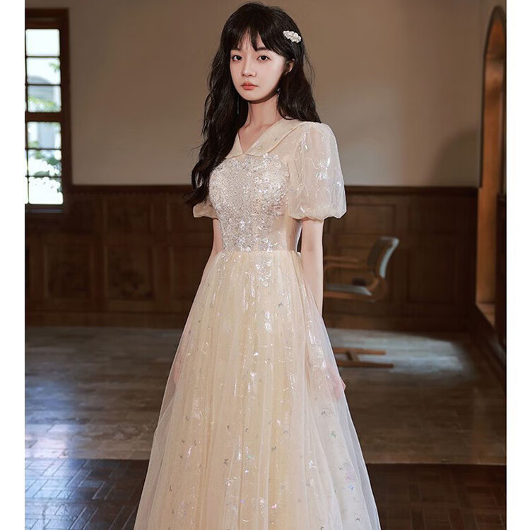 向晓西成人礼服女18嵗学生毕业礼服香槟色宴会晚礼服女高端名媛声乐