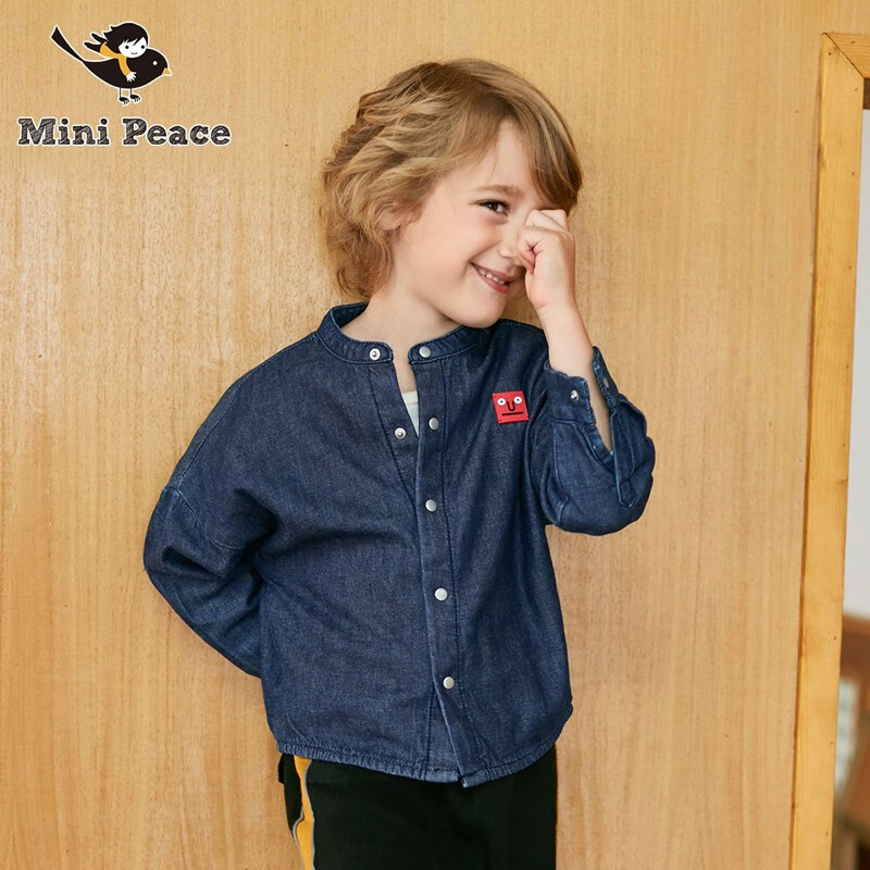 MiniPeace太平鸟童装男童长袖牛仔衬衫外套卡通装饰春秋新品 牛仔衬衫 150cm