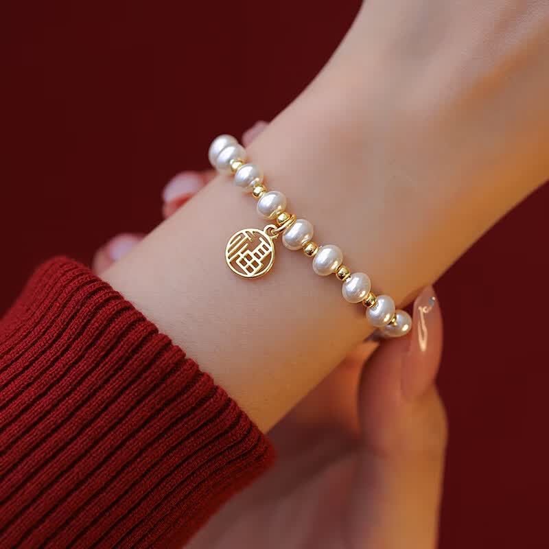卡古兰 招财手链福牌珍珠女夏简约温婉气质感手饰ins小众设计2022年