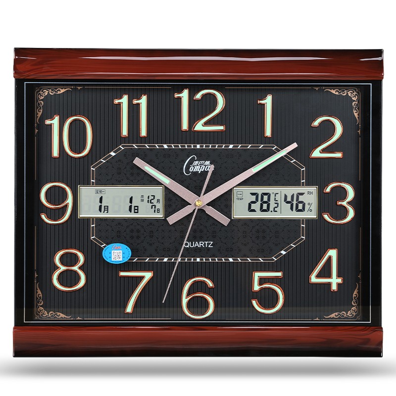 康巴丝(compas)挂钟16英寸万年历温湿度钟表客厅办公时钟表挂墙日历