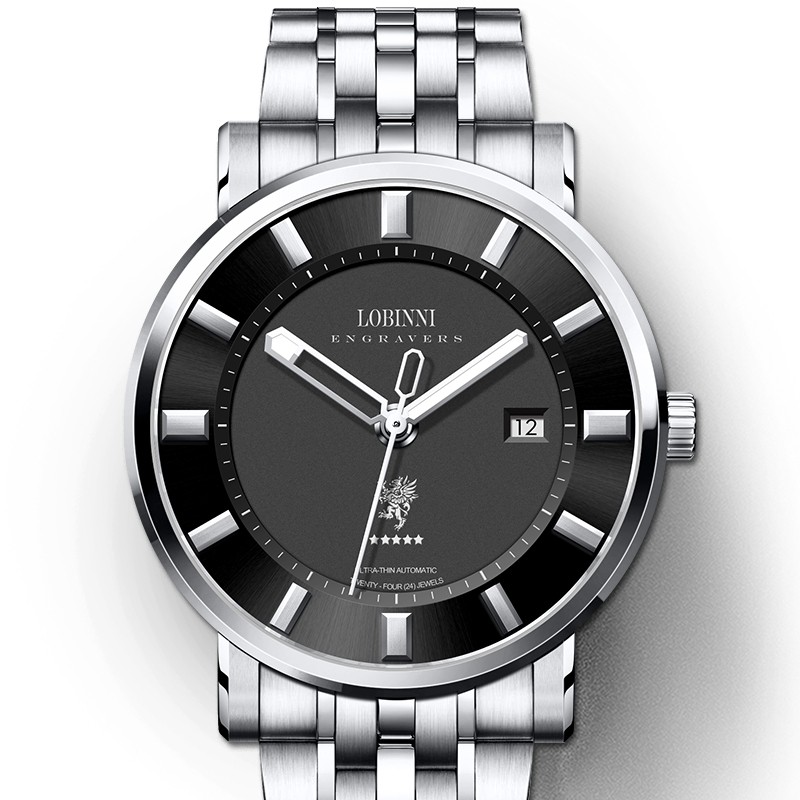 罗宾尼(lobinni)手表男款名牌机械表全自动简约钢带防水大表盘瑞士
