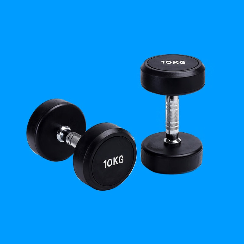 青鹿固定包胶哑铃男士健身圆头哑铃橡胶铸铁健身房哑铃单只一对 单只