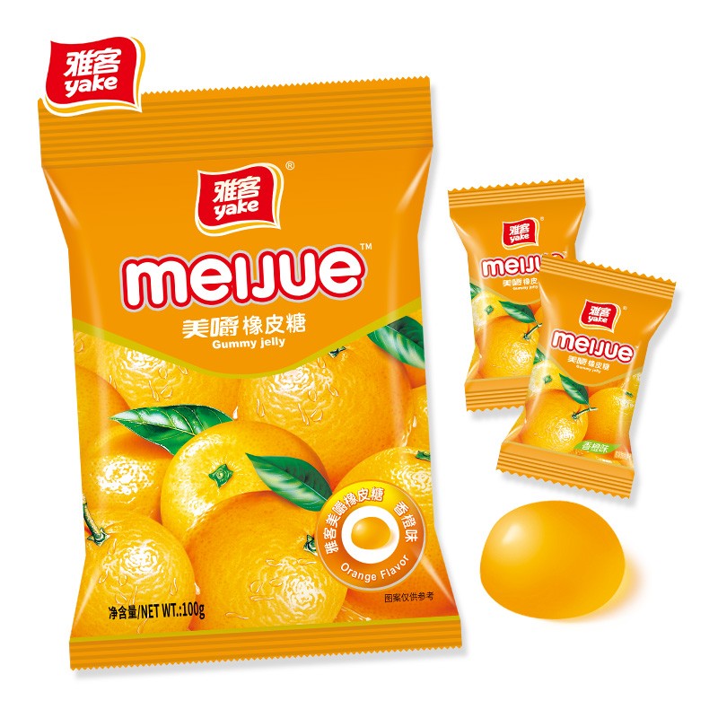 雅客美嚼橡皮糖qq软糖100g袋装 休闲办公室零食儿童qq糖水果软糖 香橙