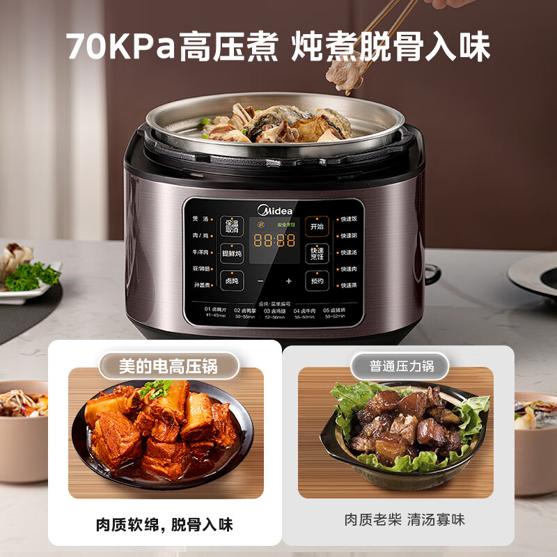 美的（Midea）电压力锅家用0涂层高压锅5L大容量不锈钢饭煲二合一 5L 普通款