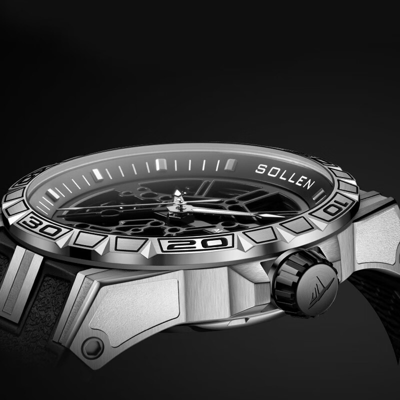 梭伦（SOLLEN）新款迷宫表盘手表男镂空全自动机械表男士手表防水夜光腕表送男友 蓝色黑盘【国潮双开礼盒】326