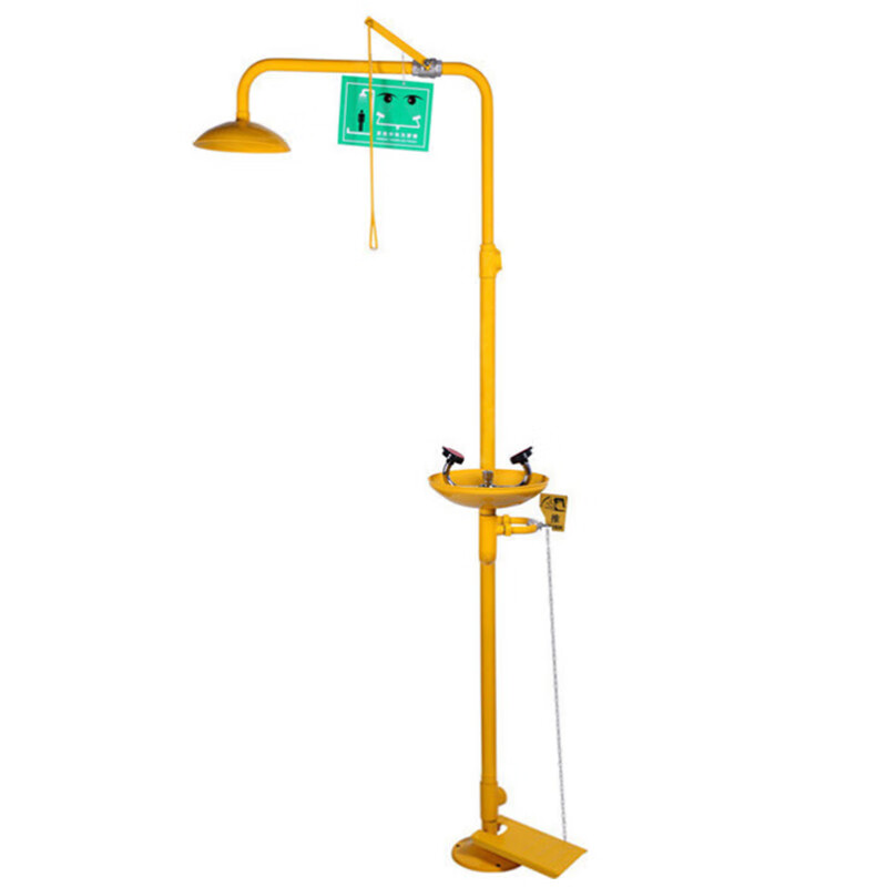 304不锈钢喷abs涂层脚踏复合式验厂洗眼器喷淋喷头装置可防冻 黄色配