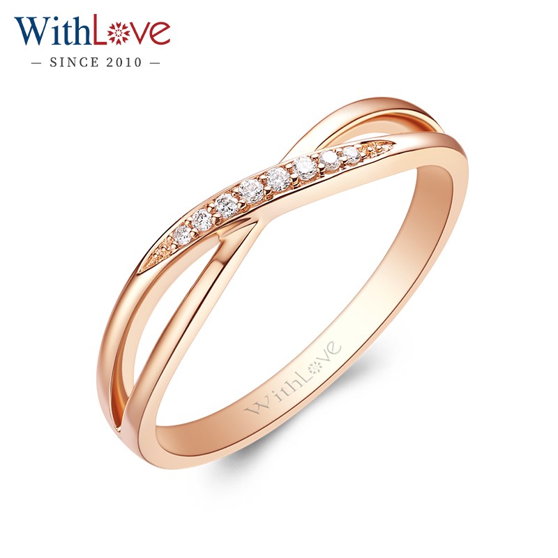 withlove 玫瑰18k金群镶钻石戒指pt铂金交叉排钻百搭显钻时尚女戒