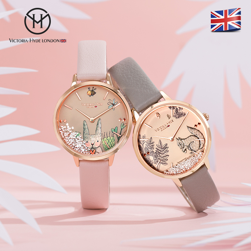 VICTORIA HYDE 女士手表森林童话公主风vh女表卡通学生个性石英腕表维多利亚海德送女生礼物 灰色VH1047F