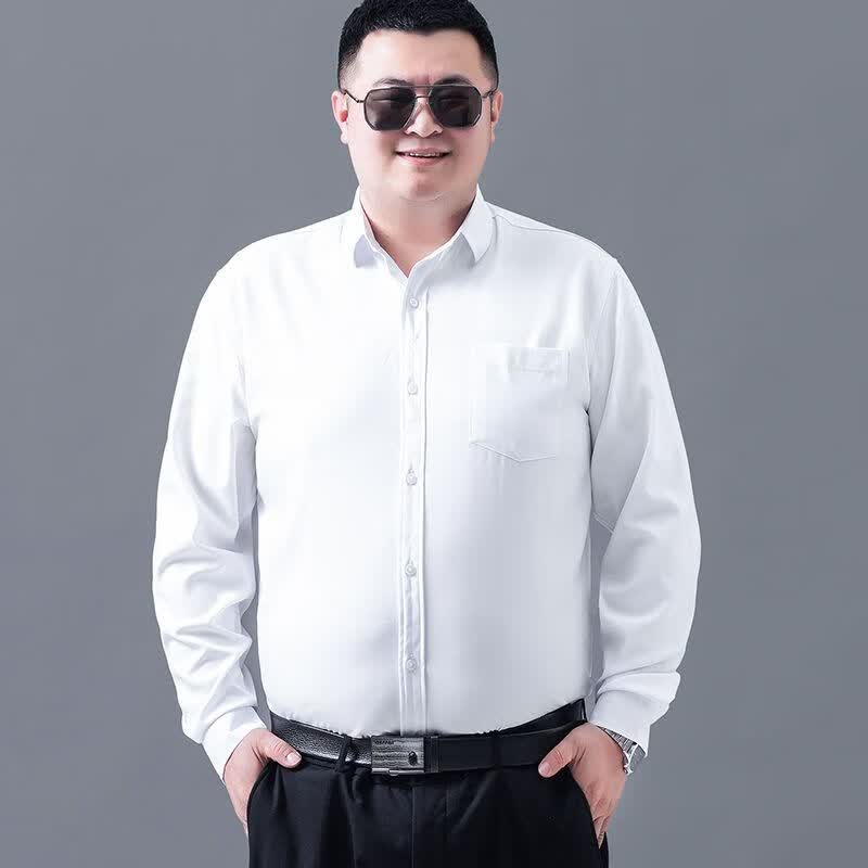 加大码肥大衬衫大码衬衣男肥佬长袖衬衫男大码黑白色衬衣长袖正装爸爸