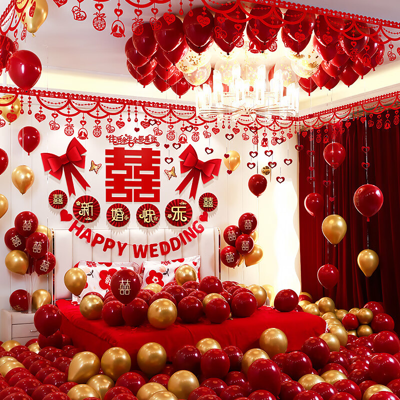 婚房布置女方卧室结婚装饰场景布置套装男方酒店房间气球婚庆喜庆