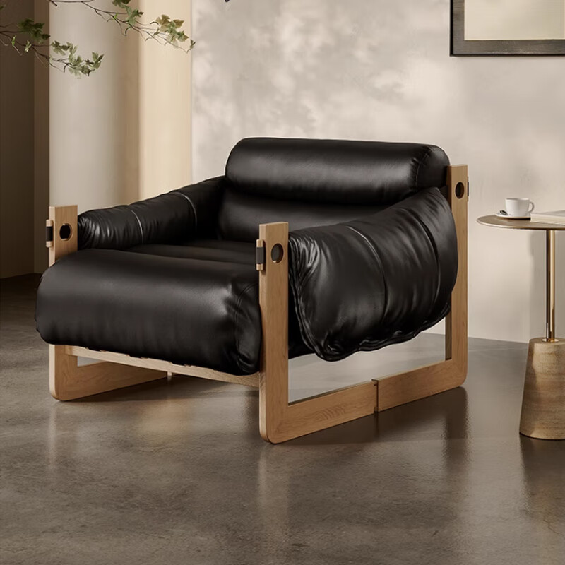 远宇中古风泽西岛休闲椅真皮北欧意式单人沙发椅中古设计师客厅家具