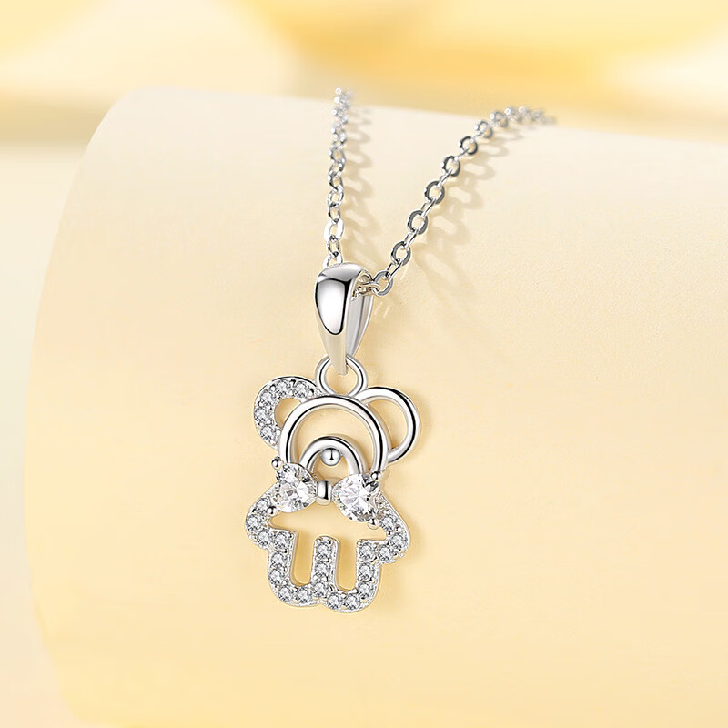 拾想 s925银可爱小熊项链吊坠锁骨链七夕520生日礼物送女友 款式1